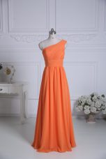 Sophisticated Chiffon One Shoulder Sleeveless Zipper Ruching Court Dresses for Sweet 16 in Orange
