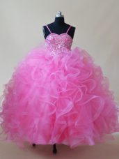 Floor Length Ball Gowns Sleeveless Rose Pink Kids Pageant Dress Lace Up