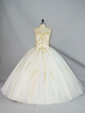 Floor Length Lace Up Quinceanera Gown Champagne for Sweet 16 and Quinceanera with Beading