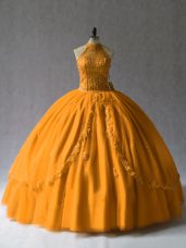 Fashionable Halter Top Lace Up Ball Gown Prom Dress Orange Tulle