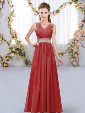 Wine Red Sleeveless Chiffon Lace Up Court Dresses for Sweet 16 for Wedding Party