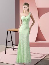Column/Sheath Lace One Shoulder Sleeveless Beading and Lace Floor Length Criss Cross Evening Dress