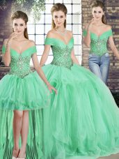 Best Selling Apple Green Quinceanera Dress Military Ball and Sweet 16 and Quinceanera with Beading and Ruffles Off The Shoulder Sleeveless Lace Up