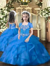 Top Selling Floor Length Ball Gowns Sleeveless Blue Little Girl Pageant Dress Lace Up