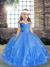 Fashion Tulle Sleeveless Floor Length Girls Pageant Dresses and Beading and Hand Made Flower