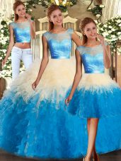 Dynamic Sleeveless Floor Length Lace and Ruffles Backless Quinceanera Dress with Multi-color