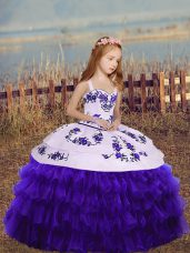 Straps Sleeveless Lace Up Little Girls Pageant Dress Wholesale Purple Organza