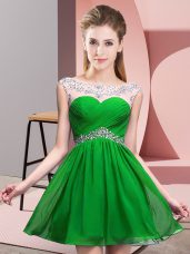 Fine Green Sleeveless Mini Length Beading and Ruching Backless Evening Dress