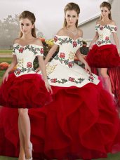 Noble Off The Shoulder Sleeveless Tulle 15 Quinceanera Dress Embroidery and Ruffles Lace Up