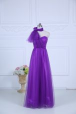 High Quality Eggplant Purple Empire Ruching Quinceanera Dama Dress Zipper Tulle Sleeveless Floor Length