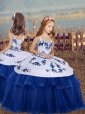 Glorious Floor Length Blue Kids Formal Wear Tulle Sleeveless Embroidery