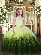 Multi-color Sleeveless Floor Length Ruffles Backless Little Girls Pageant Gowns