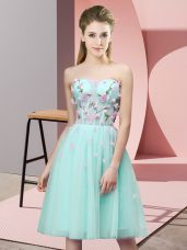 Charming Apple Green Tulle Lace Up Sweetheart Sleeveless Knee Length Bridesmaids Dress Appliques