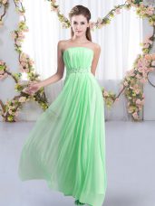 Fabulous Empire Sleeveless Apple Green Bridesmaids Dress Sweep Train Lace Up