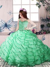 Latest Straps Sleeveless Organza Custom Made Pageant Dress Beading and Ruffled Layers Court Train Lace Up