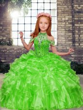 Lace Up Little Girls Pageant Dress Beading and Ruffles Sleeveless Floor Length