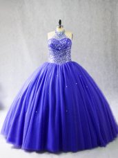 Ball Gowns Sleeveless Blue 15 Quinceanera Dress Brush Train Lace Up