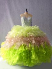 Lovely Sleeveless Lace Up Floor Length Beading and Ruffles Quinceanera Dress