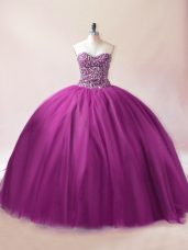 Chic Purple Sweetheart Neckline Beading Sweet 16 Dresses Sleeveless Lace Up