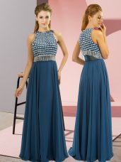 Affordable Sleeveless Chiffon Floor Length Side Zipper Prom Party Dress in Teal with Beading