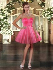 Delicate Coral Red Tulle Lace Up Sweetheart Sleeveless Mini Length Pageant Dress Wholesale Belt