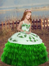 Excellent Organza Lace Up Straps Sleeveless Floor Length Little Girls Pageant Dress Embroidery and Ruffled Layers