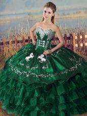 Enchanting Sweetheart Sleeveless Lace Up Quinceanera Gown Green Organza