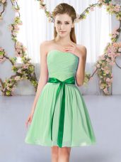 Comfortable Apple Green Empire Belt Court Dresses for Sweet 16 Lace Up Chiffon Sleeveless Mini Length