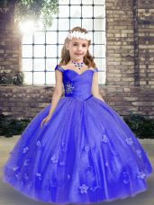 Blue Sleeveless Tulle Lace Up High School Pageant Dress