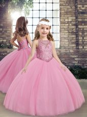 Admirable Sleeveless Taffeta Floor Length Lace Up Child Pageant Dress in Lilac with Beading