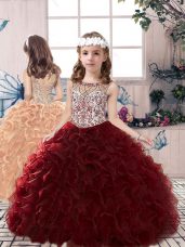 Custom Design Sleeveless Lace Up Floor Length Beading and Ruffles Pageant Dress