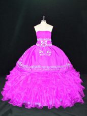 Decent Floor Length Ball Gowns Sleeveless Fuchsia Quinceanera Gown Lace Up