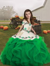 Straps Sleeveless Lace Up Child Pageant Dress Green Organza