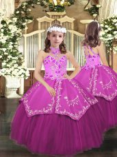 Discount Embroidery Little Girls Pageant Gowns Lilac Lace Up Sleeveless Floor Length