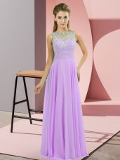 Simple Lavender Zipper High-neck Beading Evening Gowns Chiffon Sleeveless