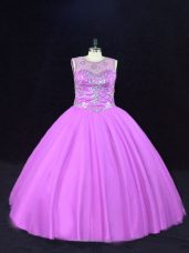 Fitting Lilac Sleeveless Beading Floor Length 15th Birthday Dress