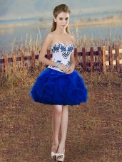 Glittering Mini Length Ball Gowns Sleeveless Royal Blue Celebrity Evening Dresses Lace Up