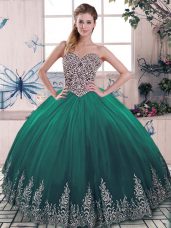 Free and Easy Sweetheart Sleeveless Sweet 16 Dress Beading and Embroidery Green Tulle