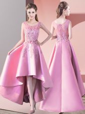 Baby Pink Sleeveless Satin Zipper Vestidos de Damas for Wedding Party