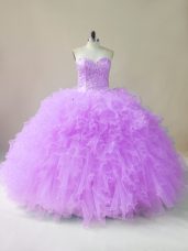 Amazing Sweetheart Sleeveless Tulle Quinceanera Gowns Beading and Ruffles Lace Up