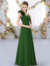 Straps Sleeveless Lace Up Wedding Guest Dresses Dark Green Chiffon
