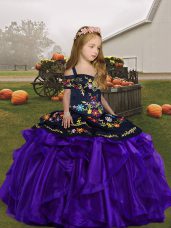 Discount Floor Length Ball Gowns Sleeveless Purple Kids Pageant Dress Lace Up