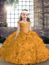Excellent Asymmetrical Gold Girls Pageant Dresses Straps Sleeveless Lace Up