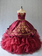 Ball Gowns Sleeveless Burgundy Sweet 16 Quinceanera Dress Brush Train Lace Up