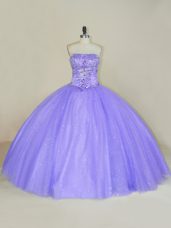 Fantastic Lavender Ball Gowns Sequins Quinceanera Gown Lace Up Tulle Sleeveless Floor Length
