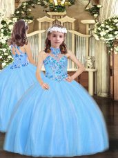 Beauteous Baby Blue Little Girls Pageant Gowns For with Appliques Halter Top Sleeveless Lace Up