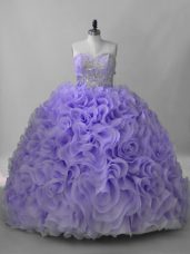 Dynamic Lavender Sleeveless Brush Train Beading Ball Gown Prom Dress