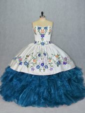 Pretty Blue Organza Lace Up Sweet 16 Dress Sleeveless Embroidery and Ruffles