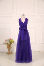 Dazzling Sleeveless Floor Length Ruching Zipper Bridesmaid Gown with Purple