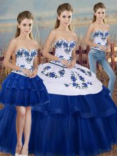 Royal Blue Tulle Lace Up Quinceanera Gown Sleeveless Floor Length Embroidery and Bowknot